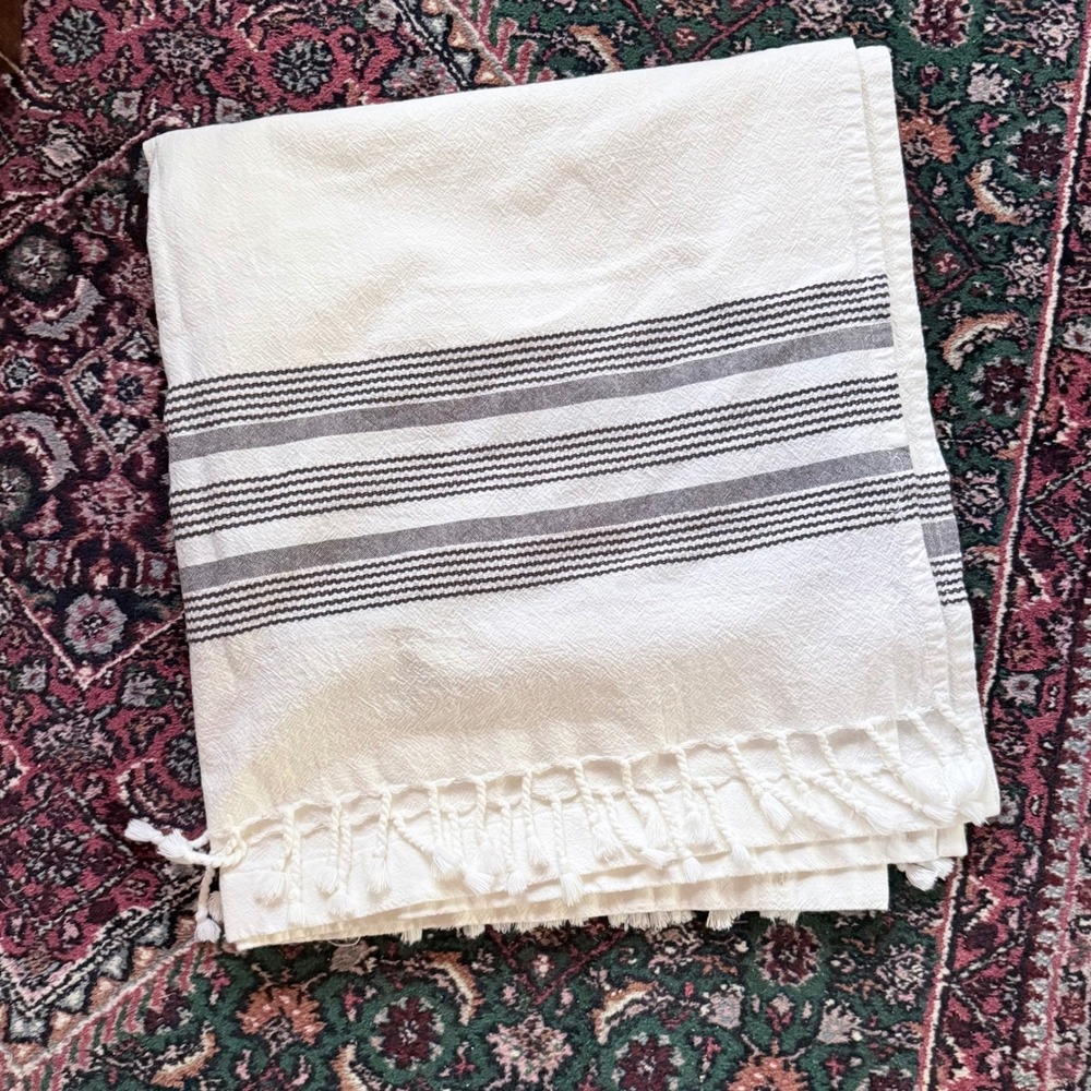 Threshold Shower Curtain‎ Cream Excellent Striped Tassel Trim Cotton 70"x78"